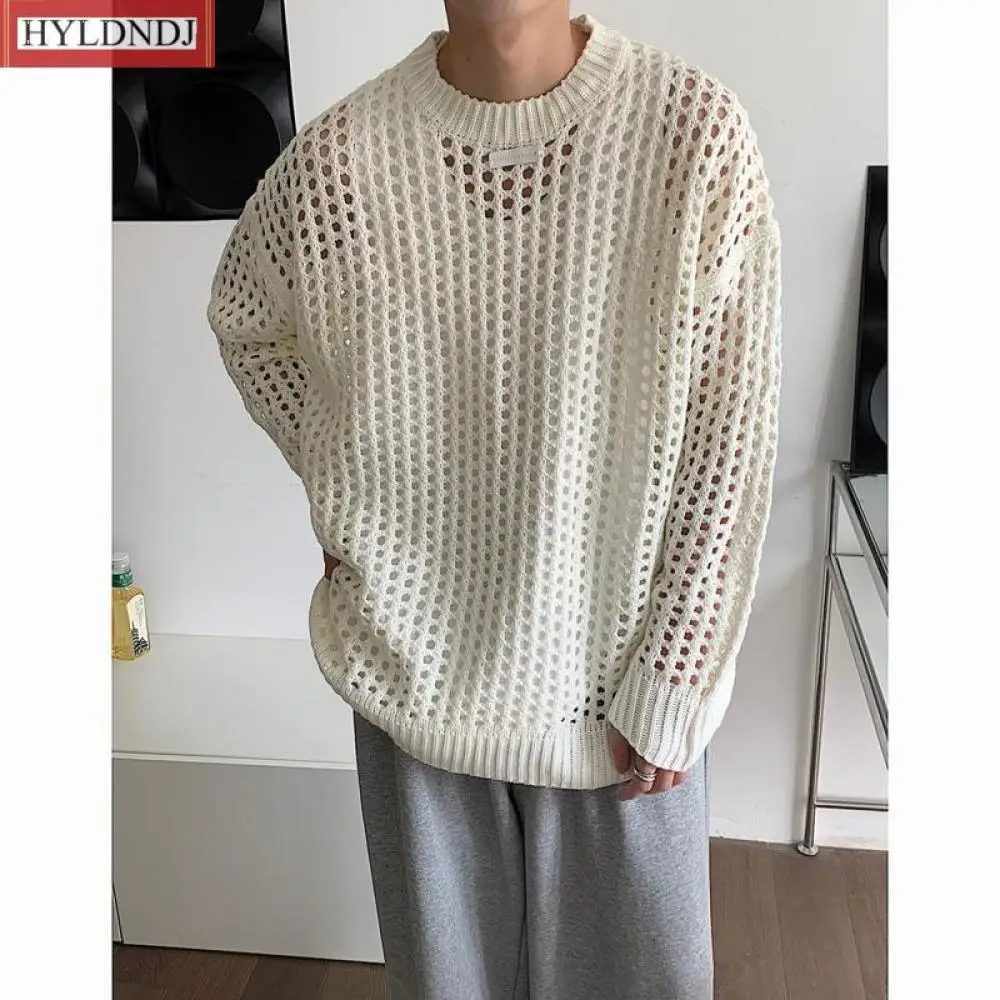 Spring /autumn New Hollow Sweater Men Warm Fashion Casual Knitted Pullover Men Korean Loose Long-Sleeved Sweater Mens