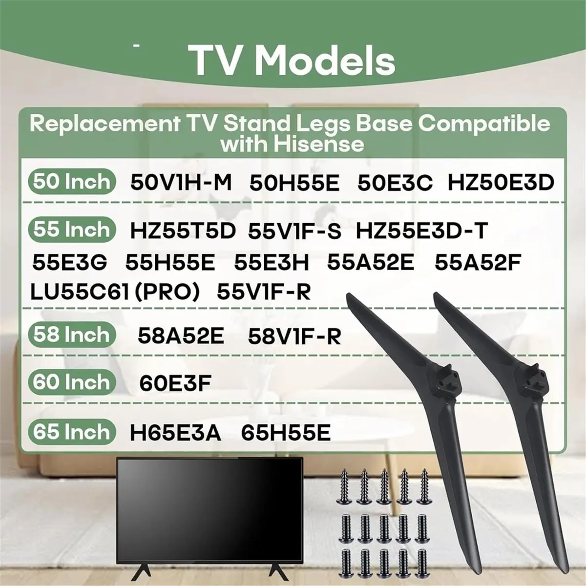 TV Stand Legs Base for 50 55 58 60 65 Inch Smart LED TV Tabletop TV Feet Stand Legs for 50H55E 55E3G