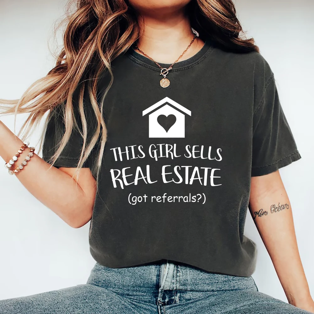 

This Girl Sells Real Estate T-Shirt Realtor Tshirt Gift for Real Estate Agent Women T Shirts Short Sleeve Casual T-shirts Tee