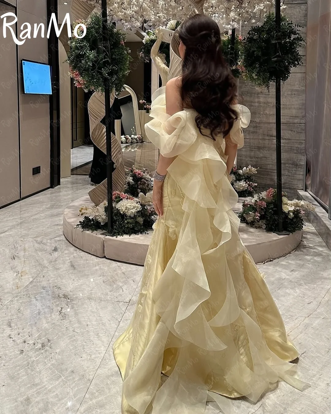 Ranmo Роскошное вечернее платье с открытыми плечами без рукавов с аппликацией из бисера и кружевом на заказ для женщин 2025 сексуальное вечернее платье для свадебной вечеринки