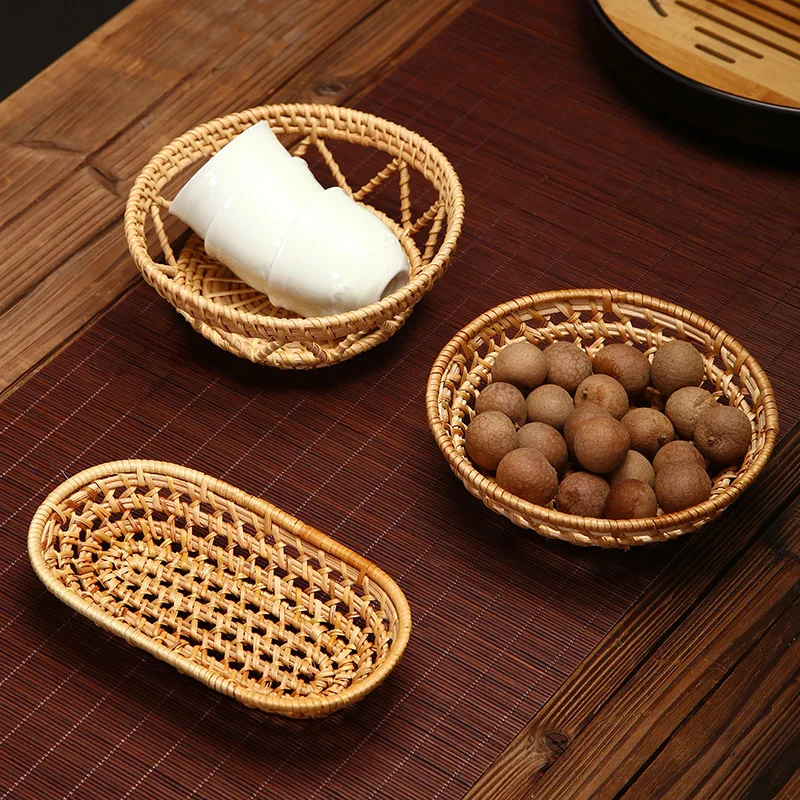 

Vietnamese rattan fruit tray, table storage, pastry fruit bread preservation woven basket, vintage home tea box