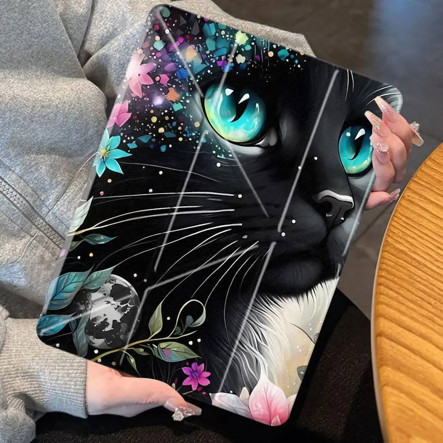 Holder Cover Tablet Case For iPad Pro 11th 10th 9th 8th 7th 12.9inch Air 4 5 M3 M2 M4 11inch Mini 6 7 Pro 2025 Cat Face Design