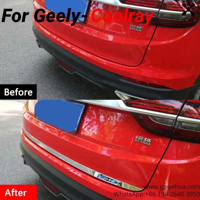 For Geely Coolray 2018-2021 BinYue Rear Bumper Tailgate Stainless Steel Mirror Decorative Sticker Car Accessories Stickers Parts