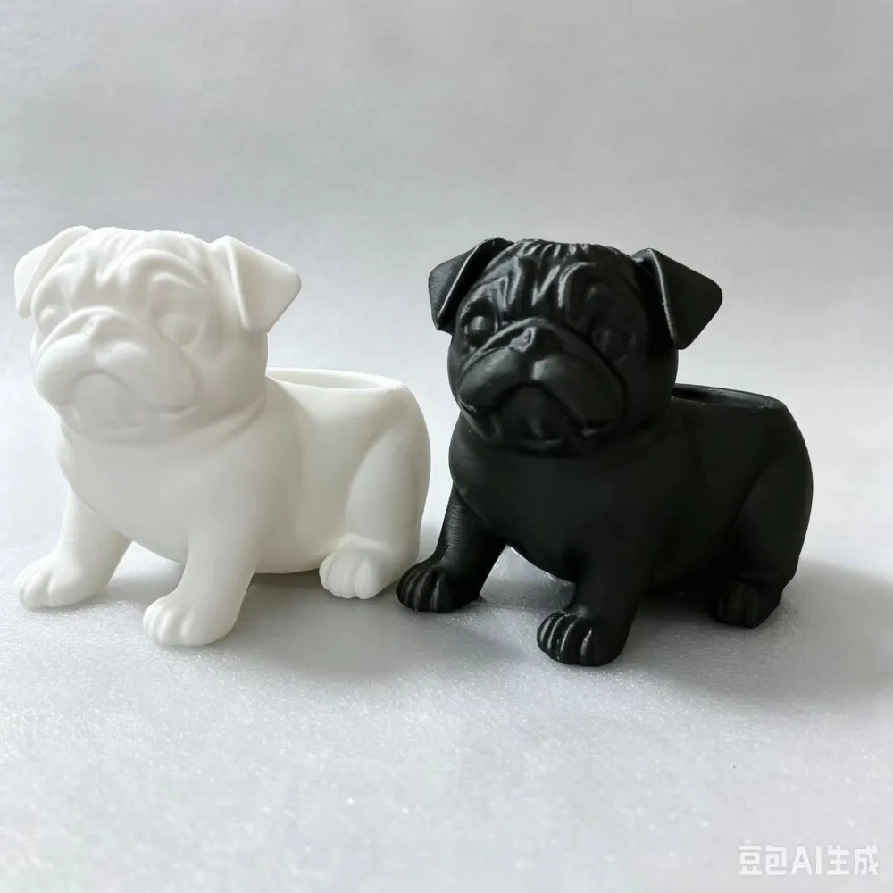 3D Printed Pug Shaped Planter Pot Funny Plastic Animal Shaped Pot Handmade Minimalist Storage Flower Pot Small Indoor Plants