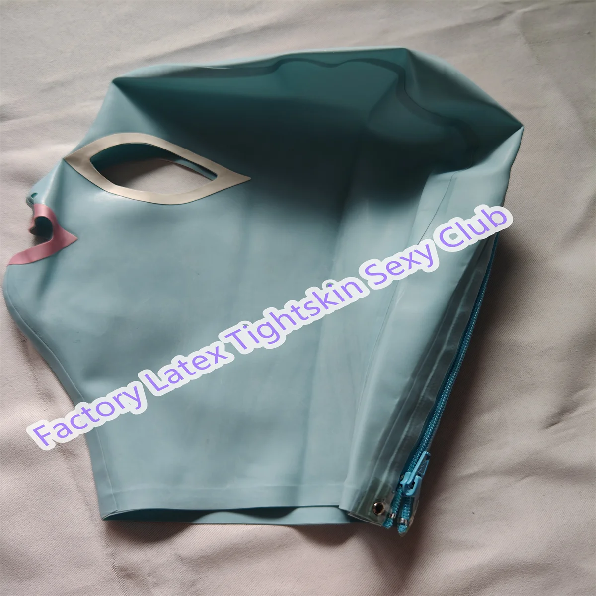 

Latex Hood Back Zipper With Trim for Catsuit Rubber Mask Cosplay Club Wear Costume