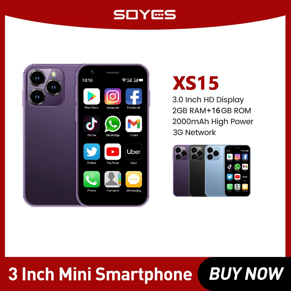 SOYES XS15 téléphone intelligent Mini téléphone Android8.1 3.0 pouces affichage 2GB RAM 16GB ROM double SIM veille jouer magasin 3G petits téléphones