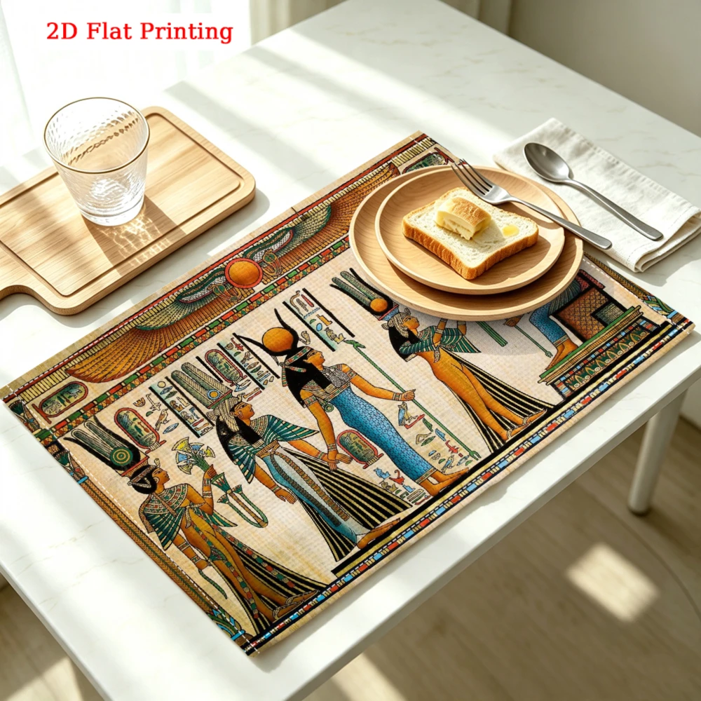 2Pcs Egyptian Style Placemat Multicolor Ancient Gods Hieroglyphs Table Mat Kitchen Dining Decor Heat Resistant Pad 30X40Cm view 2