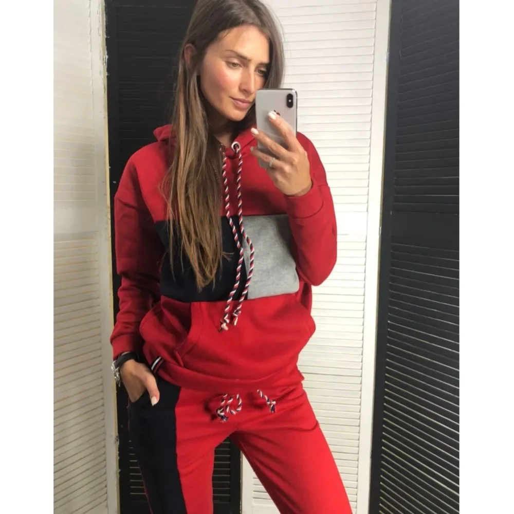 

CPSYMYM Fashion Color Matching Hoodie Pants Women 2 Piece Autumn And Winter New Slim Fit Pants Pocket Leisure Sports Jogging Fem