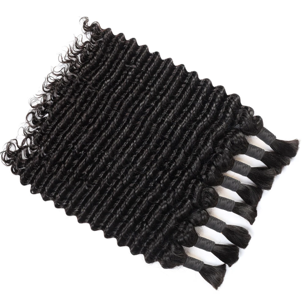 السائبة تجديل الشعر 100% الشعر البشري موجة عميقة لا لحمة البرازيلي حزم الضفائر تمديد حزمة شعر بشري مجعد لضفائر بوهو #2