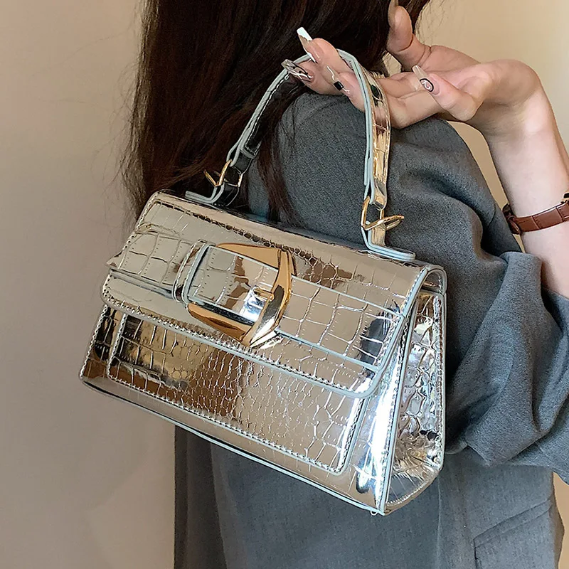 Silver Fashion Women\'s Shoulder Bag 2024 New Temperament Versatile Stone Pattern Handbags Luxury Designer Female Crossbody Bags