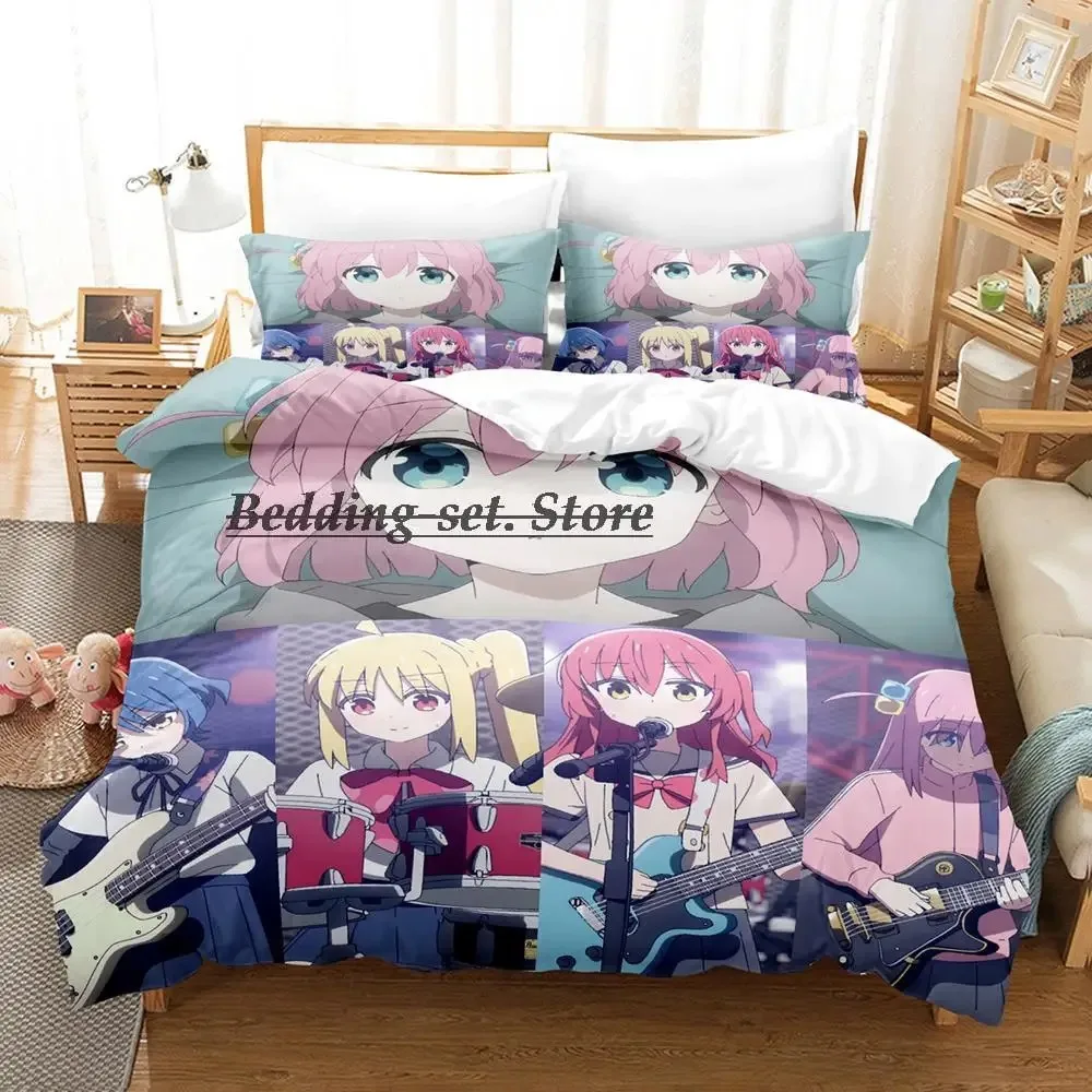 Zestaw pościeli BOCCHI THE ROCK 2023 Single Twin Full Queen King Size Bed Set Aldult Kid Bedroom Duvetcover Sets Anime Bed