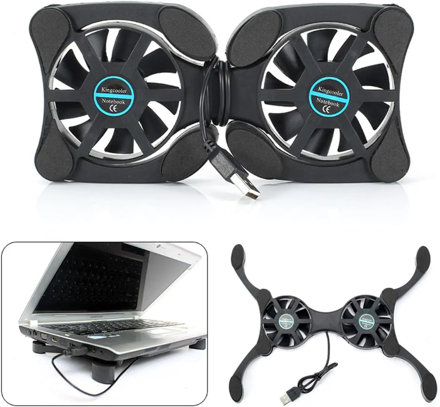 Foldable Cooling Pad Laptop Cooler with Double Fans Laptop Stand USB Powered for 7-15 inch Notebook PC LCD Display Cooler Holder