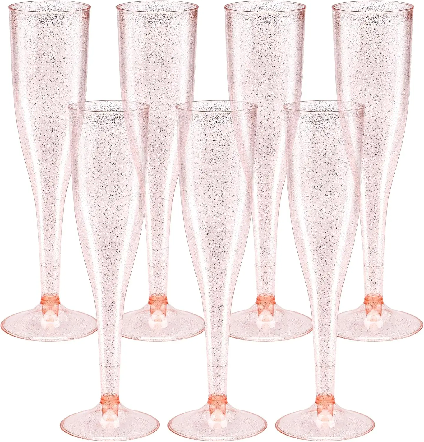 

30-Pack Rose Gold Glitter Plastic Champagne Flutes, 6.5 oz Disposable Toasting Glasses for Wedding & Party