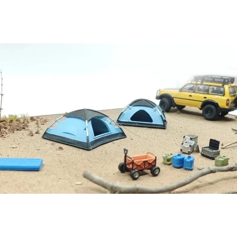 1/64 Tent 1/87HO Handmade Outdoor Sports Camping Two Car Model Car Camp Scene G072