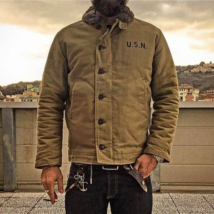 

Men's Thiened Lamb Velvet De Jaet Non Sto Naval N Coat Waterproof Cotton Youth Faion Winter Outerwear Zipper Closure