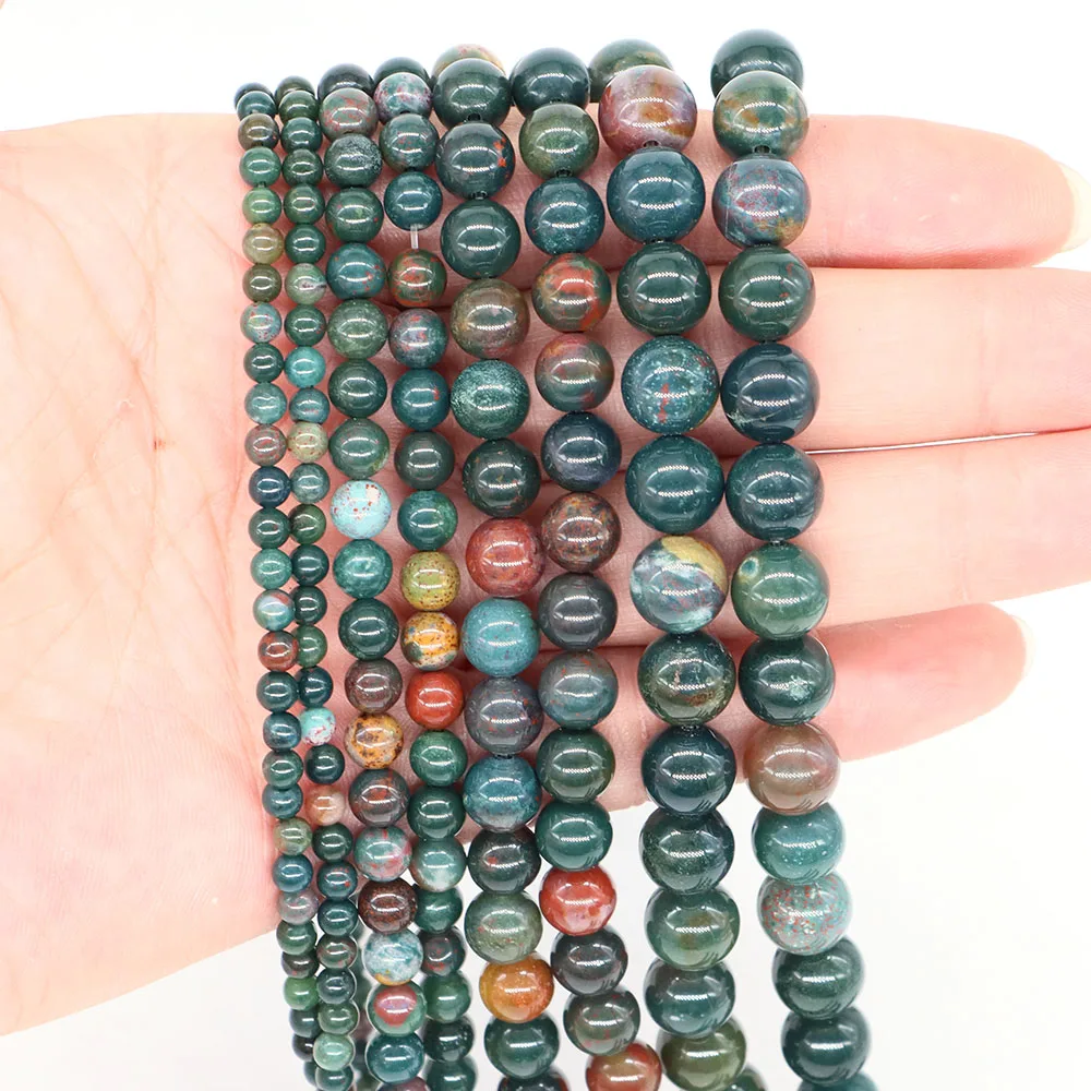 4/6/8/10mm Natural Healing Gemstone Green Bloodstone Round Loose Spacer Stone for Jewelry Making DIY Handicrafts Accessories