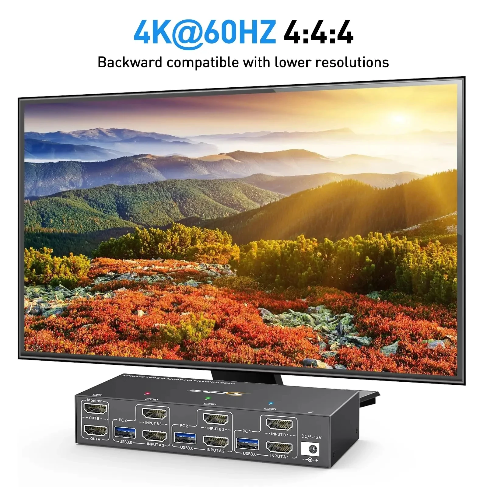 HDMI Dual Display KVM Switch Simulação, USB 3.0, Switcher de exibição estendido para 3 computadores Compartilhar, Compartilhar, EDID