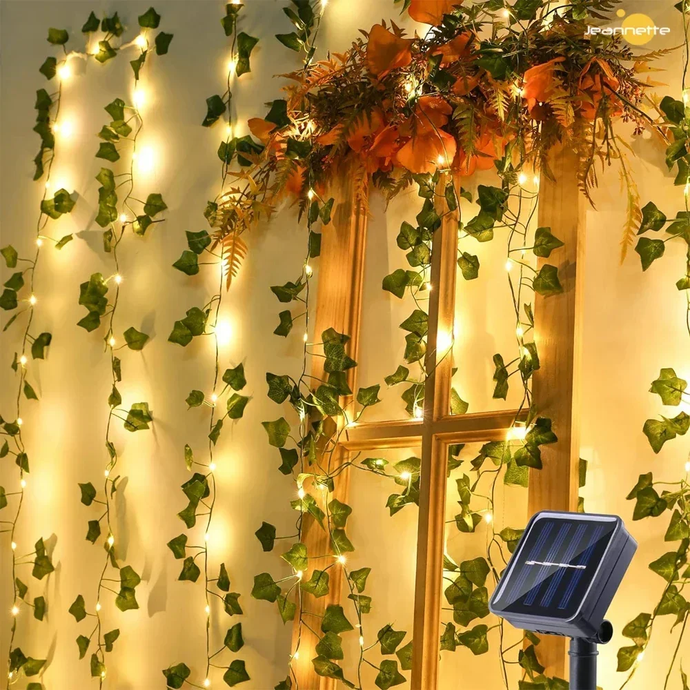 

Solar Vine String Lights LED Solar String Lights Outdoor Waterproof Artificial Ivy Leaf Plants Lights for Garden Wedding Fence