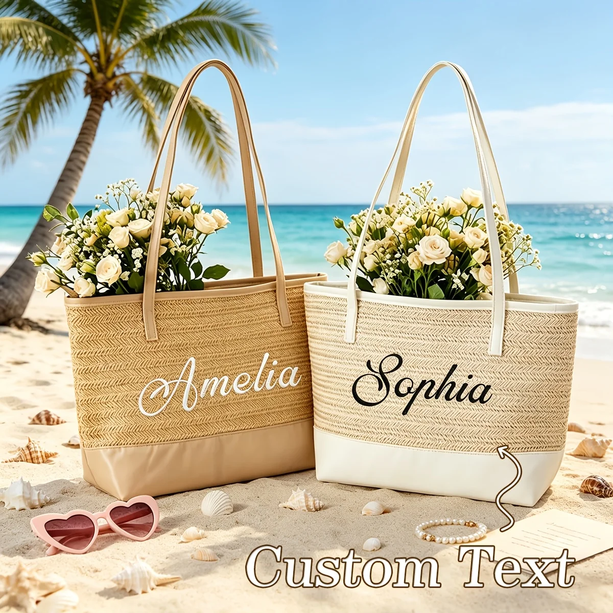 Women Bags Name - Bolsa de Palha Personalizada com Nome