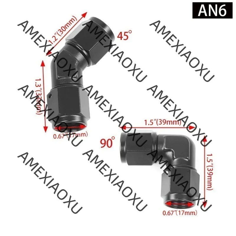 AN4 AN6 AN8 AN10 AN12 Female Thread To Hose End Pipe Adapters for Braided Line 45 90 Degree Swivel Elbow Hose Fittings Black