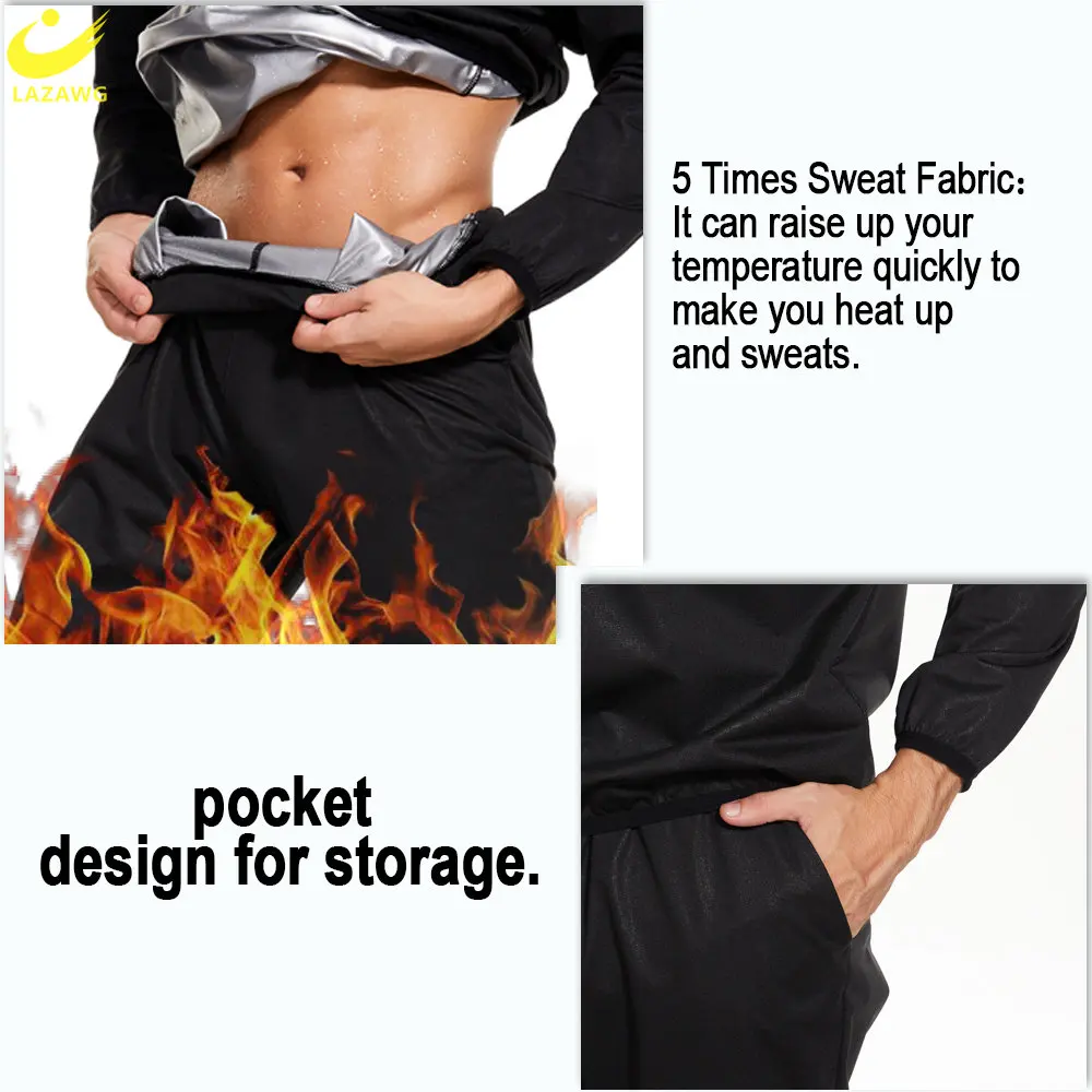 LAZAWG Sauna Pants for Men Sweat Leggings Weight Loss Trousers Workout Slimming Low Waisted Body Shaper Fat Burner Gym Sport