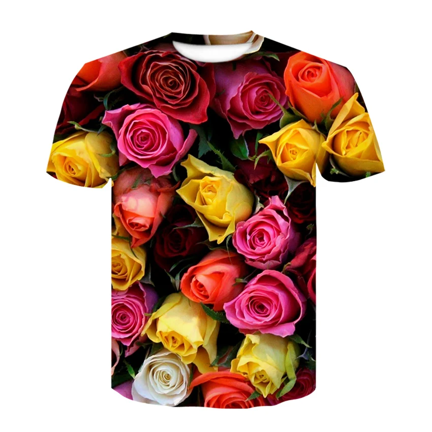 T Shirt Men Flower Tshirt Hip Hop Tee Red 3d Print T-shirt Cool Mens Clothing 2020 New Summer Casual Tops Streetwea