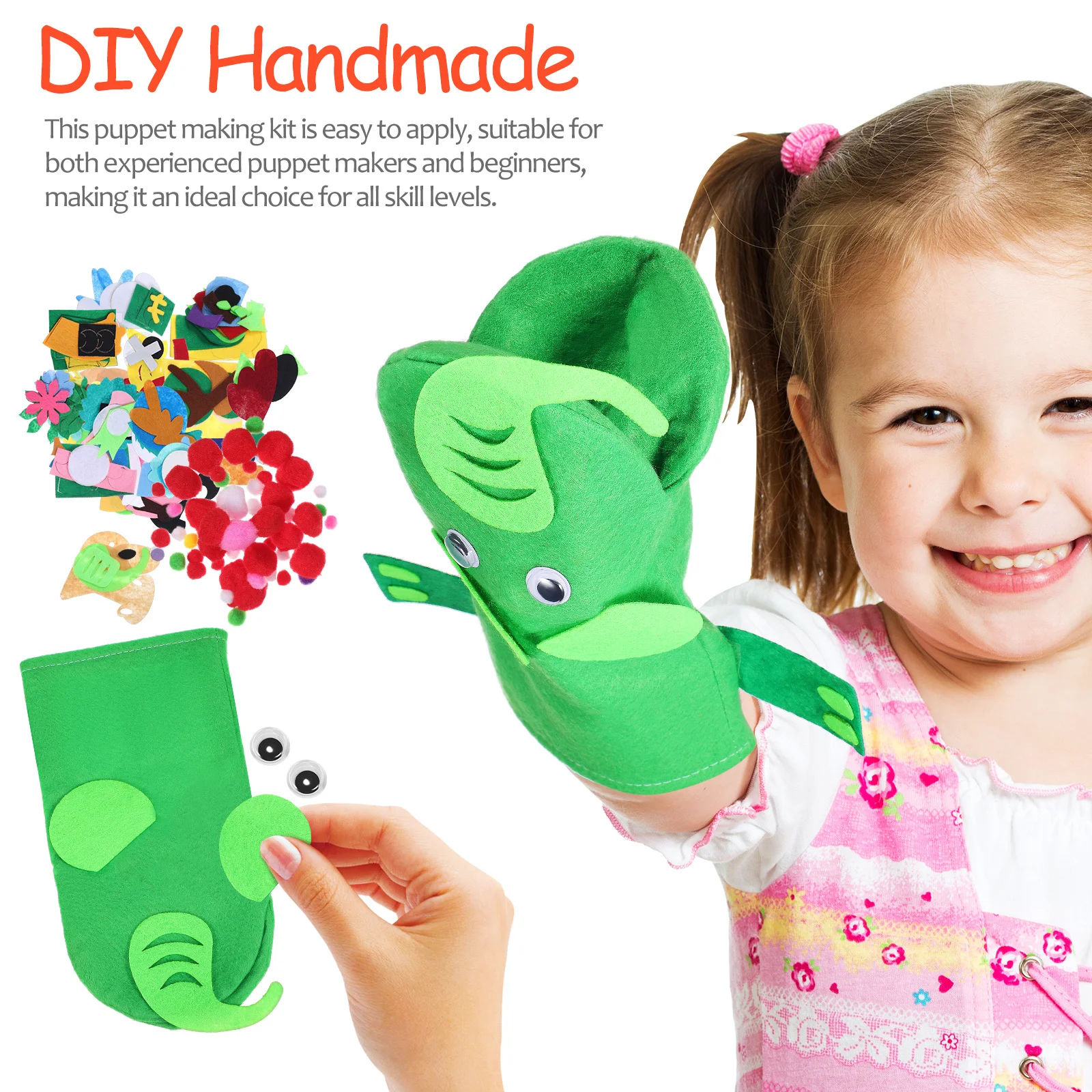 1 conjunto 1 conjunto kit de fantoches de mão diy feltro fantoches para crianças animais handpuppets suprimentos de costura história contando desempenho prop artesanato