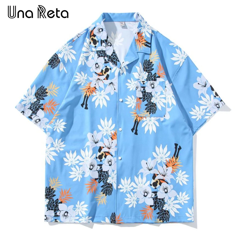 

Una Reta Men's Shirt 2024 Summer Tops Streetwear Short Sleeve Y2K Hip hop Floral Print Shirts Women Loose Couples Shirts