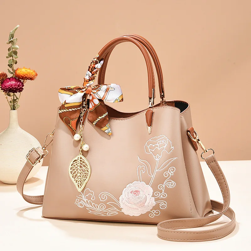

Fashion Women Handbags Tassel PU Leather Totes Bag Top-handle Embroidery Crossbody Bag Shoulder Bag Lady Simple Style Hand Bags