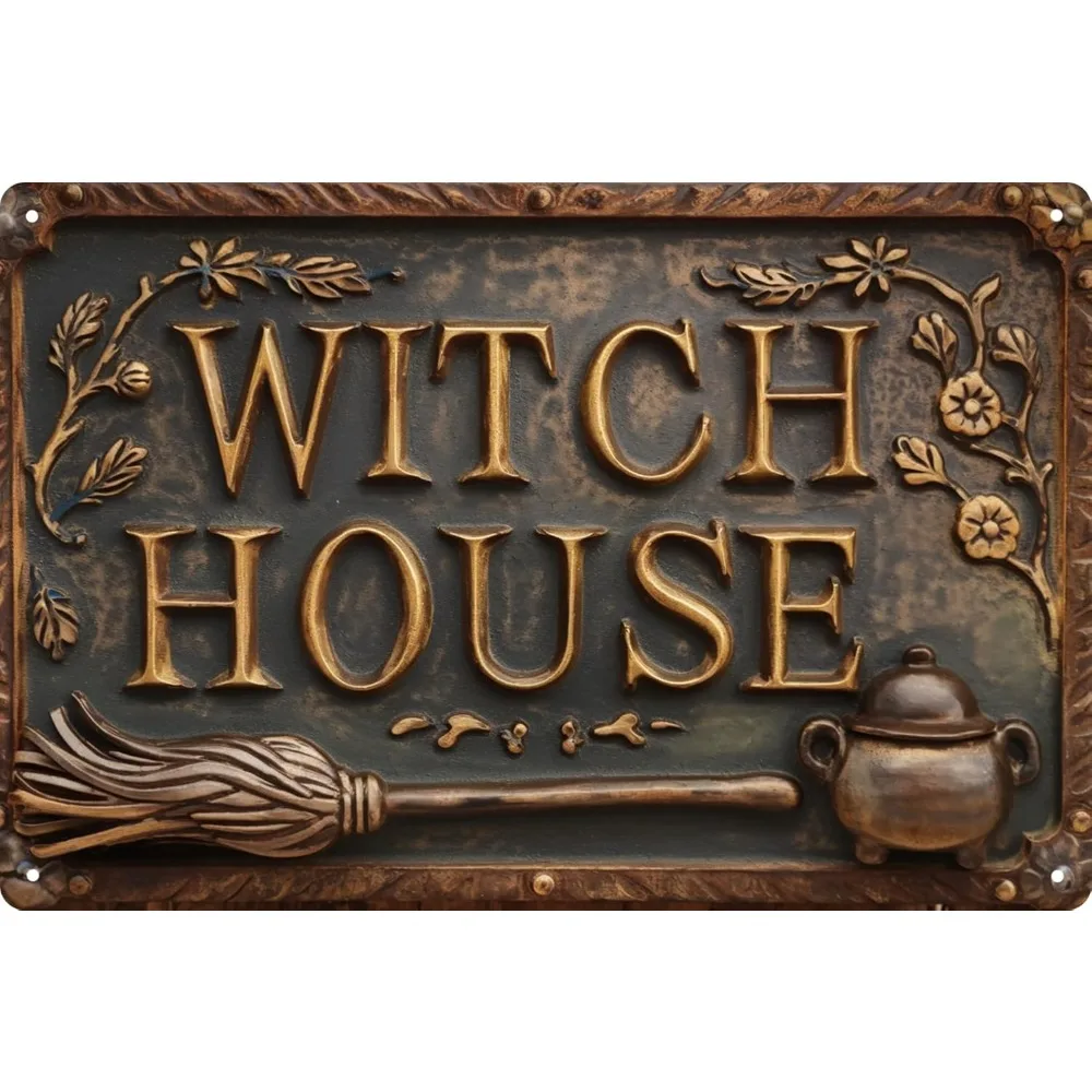 Witch House Vintage Metal Sign Funny Retro Decor Plaque Garage Porch Cafe Bar Garden Wall Art Halloween Gift