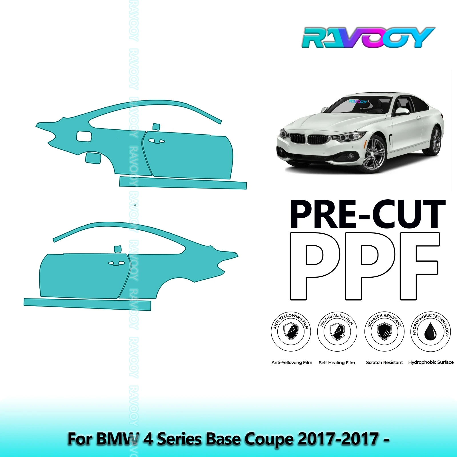 

For BMW 4 Series Base Coupe 2017-2017 - 8.5mil Clear Matte Pre-Cut PPF Door & A/B Pillar Kit TPU Paint Protection Film Set