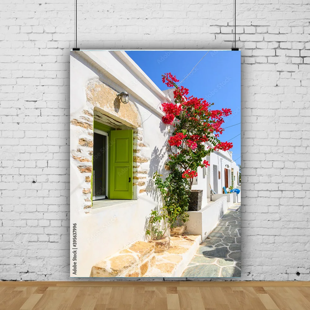 Flower  Seaside Island Scenery and Green Plants Old House White Pigment Wedding Photography Background Prop LJD-06