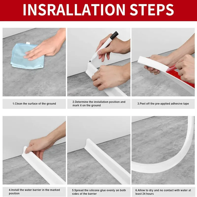 Silicone shower threshold waterproof barrier strip corner embankment water barrier strip suitable for bathroom shower kitchen