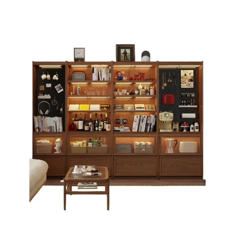 Solid wood bookcase storage, magazines, vertical cabinets, living room display, whole wall, combined cabinets