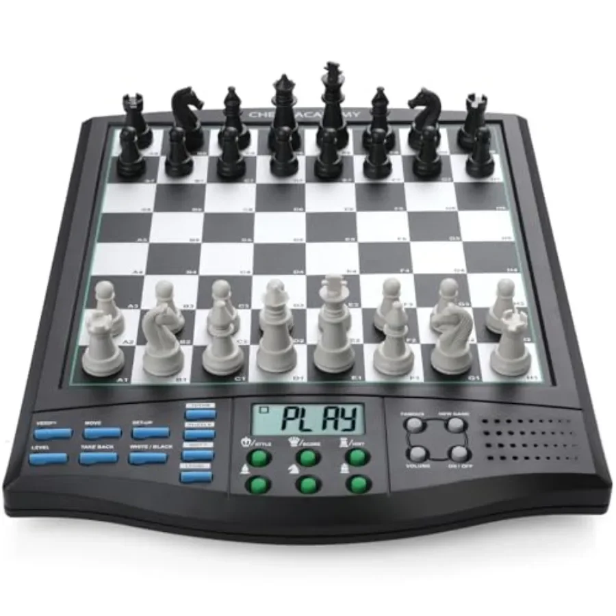 

Talking Chess Academy Electronic Chess Board for learning and practice, ABS plastic with black/white pieces, voice teaching sys