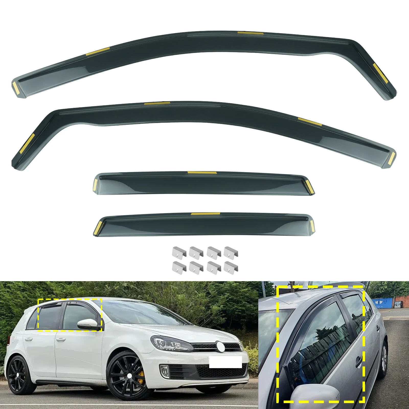 4 stuks tint zijruit wind regen zon beschermers deflector beschermfolie thee doorschijnend voor VW Polo VI MK6 AW1,BZ1,AE1 2018-2024 5