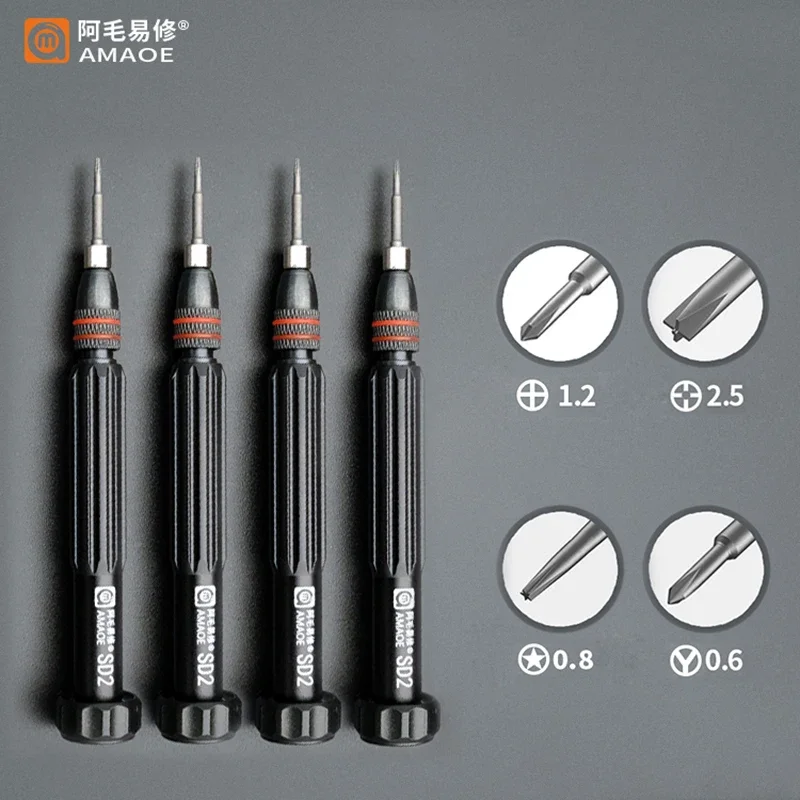 AMAOE SD2 Precision Screwdriver Torx Pentalobe Tri Wing Magnetic S2 Steel Bits Screw Driver for Camera Watch Mobile Phone Repair