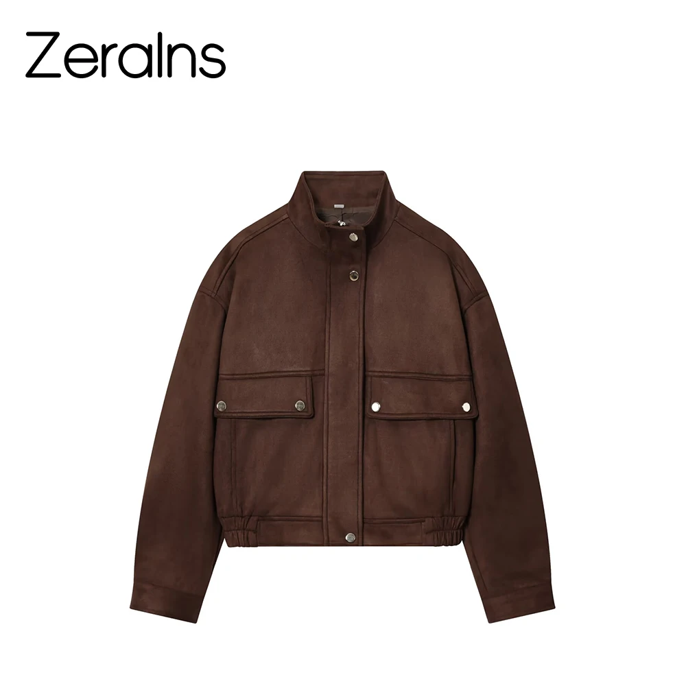 

ZERAINS 2025 Autumn New Women's Versatile Retro Deer Skin Velvet Luxury Casual Motorcycle Jacket Jacket