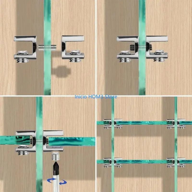 A5YD Pack of 5 Double Glass Shelf Brackets for 5 10mm Glass High Load Capacity Suitable for Bathroom & Office Environment
