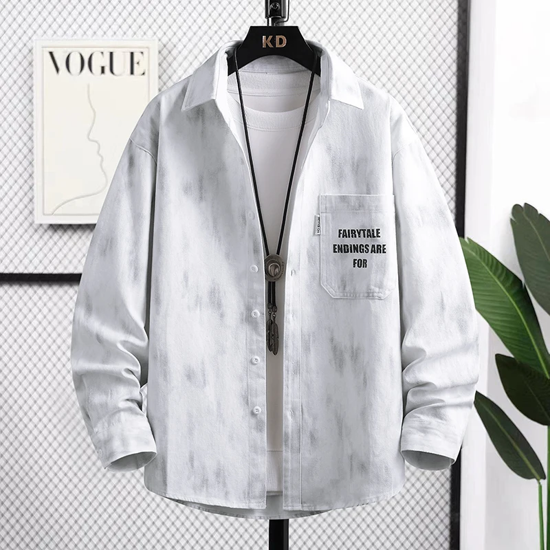 

Loose Fit Men's Long Sleeve Cotton Shirt American Casual Vintage Workwear Trendy Brand Spring Autumn New Style Fashion Urban ...