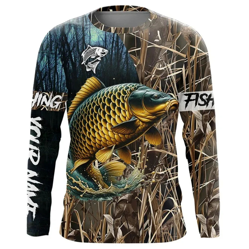 Special Camouflage Reed 3D Print Fishing Long-sleeved Shirt Spring Autumn Cloth Men Breath Quickdry Sport Long Sleeve Street Top