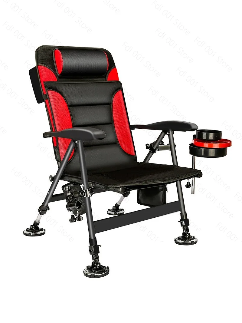 Outdoor Retractable Fishing Chair Adjustable 5-Position Folding Chair With Pillow Armrests Portable Camping Fishing Equipment