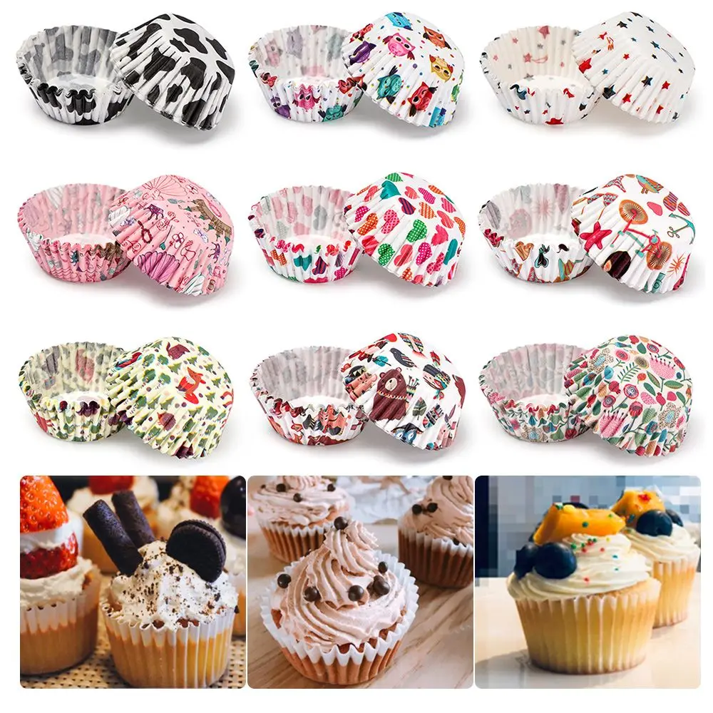 100PCS Grease-proof Cake Paper Cups Animal Flower Muffin Cup Cupcake Baking Mold Bakeware DIY Pastry Tools Kitchen Accessories