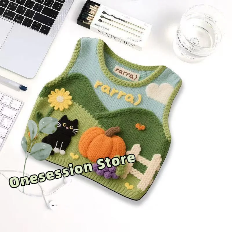 3D Cat Pumpkin Knitted Mouse Pad Washable Non-Slip Base Aesthetic Desk Decor for Home Office Daily Use