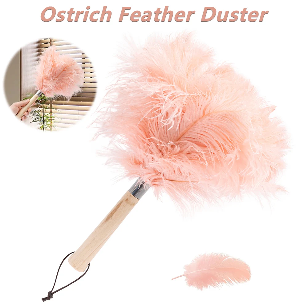 

Пылесос из страусиных перьев 15 дюймов, розовый, с деревянной ручкой, практичный инструмент для уборки пыли с мебели и дома