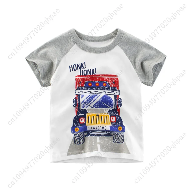 1-9T طفل رضيع طفل رضيع ملابس الصيف القطن الرضع تي شيرت قصير الأكمام سيارات قميص مطبوع الأساسية المحملة الزي