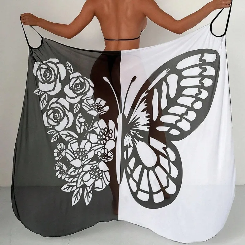 

Пляжное платье с принтом бабочки, женский цельный купальник, накидка, летняя вечеринка у бассейна, легкий купальник, саронг, быстросохнущий