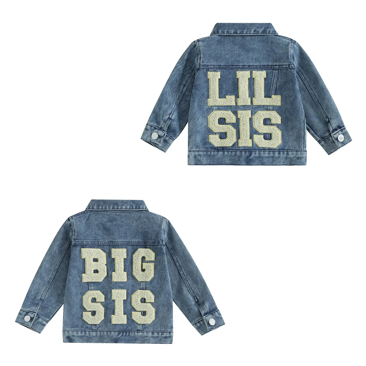 

2023-10-10 Lioraitiin 0-5Y Baby Girl Denim Jackets Sister Matching Long Sleeve Letter Embroidery Jean Coats Infant Outerwear