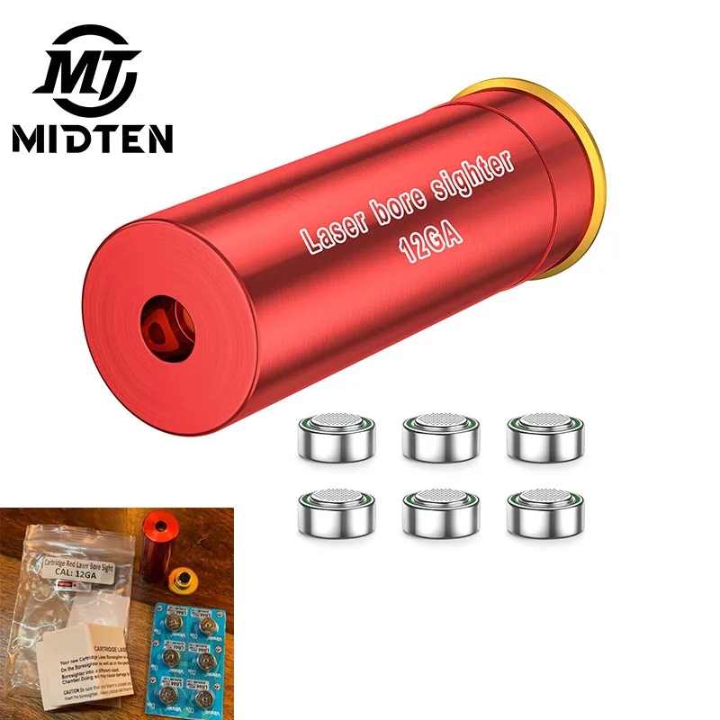 MidTen Red Laser Bore Sight 12 gauge chamber Boresighter with 2 Sets of Batteries For  Riflescope Pistol Airsoft