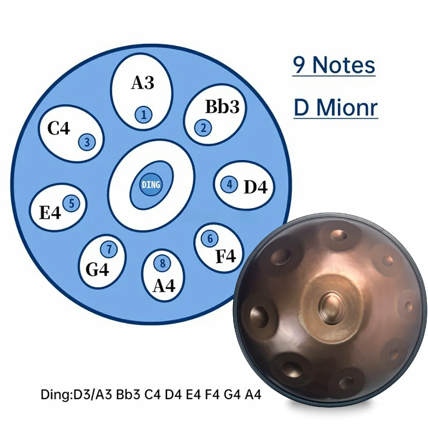 Mini Master Series Handdecoring, 18 pouces, 22 pouces, D Kurd C #, Java a Handpan Drum 9, 10 Note, 440Hz, 432 Hz